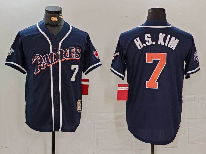 Men's San Diego Padres #7 Ha-Seong Kim Navy Cool Base Stitched Jersey Men's San Diego Padres #7 Ha-Seong Kim Navy Cool Base Stitched Jersey